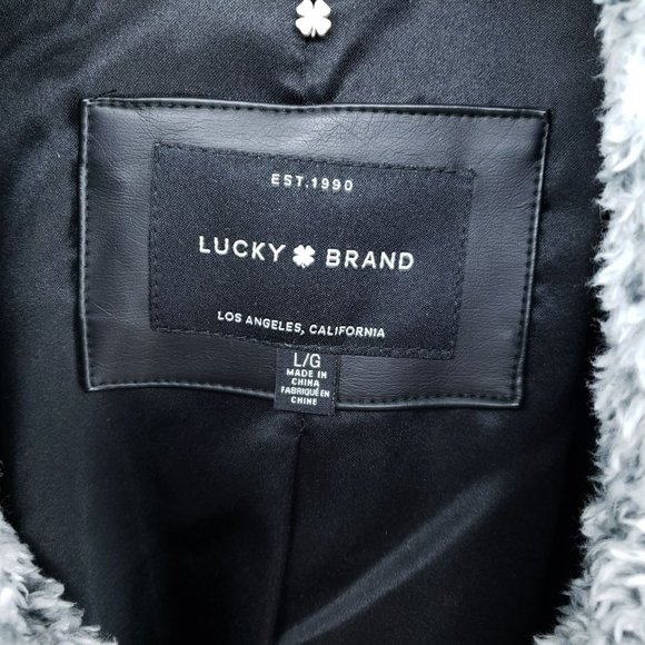Lucky Brand Shearling Snap Button Coat Women's Size Large Black White - Picture 5 of 7
